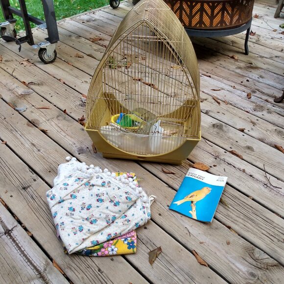 Vintage Mid Century Art Deco 60's 70's Wire Bird Cage & Accessories